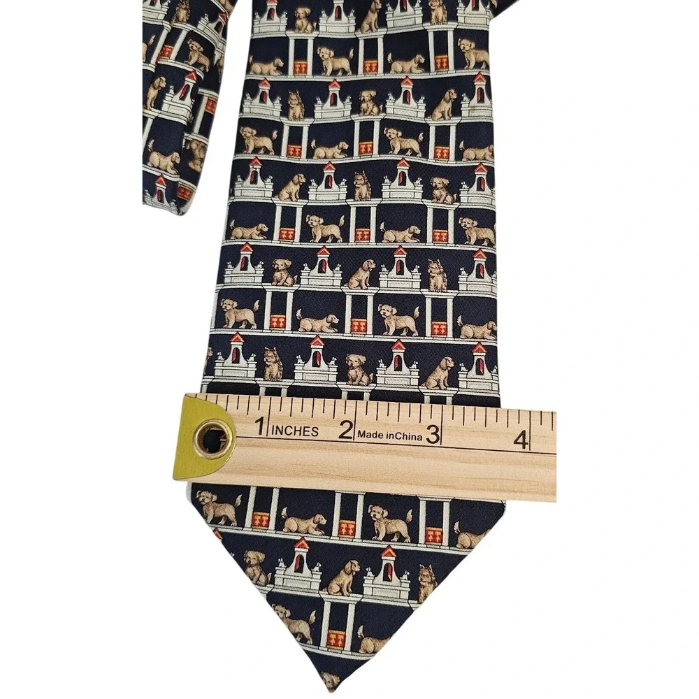 VTG Wathne Silk Tie‎ Dog Lover Novelty Print Animal Pattern Navy Necktie 80s 90s